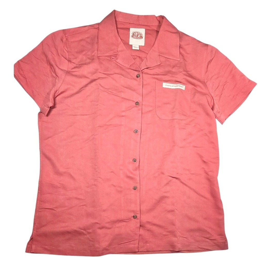 Go Anywhere Travel Overseas Adventure Short Sleeve Camp Shirt Terracotta Red XL